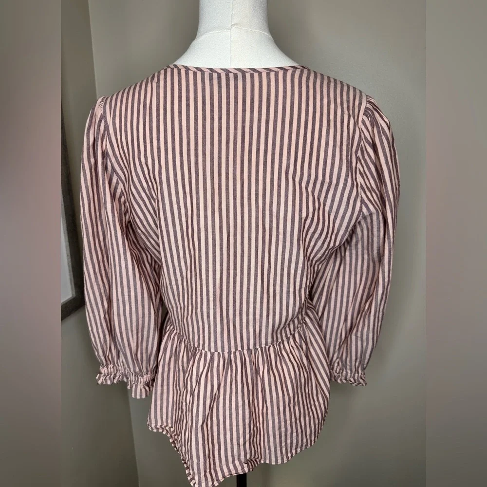 Madewell Puff-Sleeve Peplum Faux Wrap Top | Size S